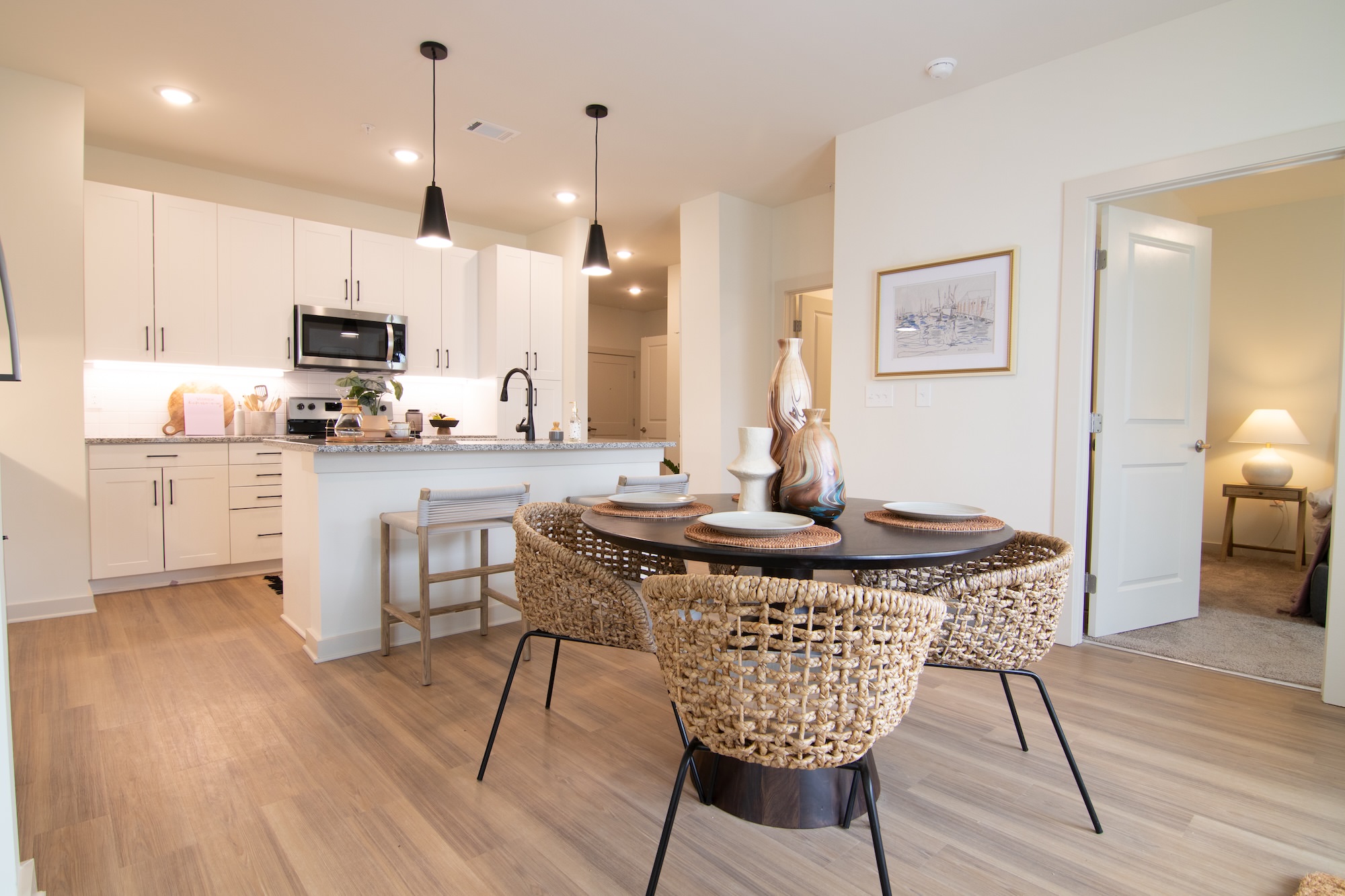 Kitchen and Dining area of 2 bedroom apartment home at Sage North in White House, TN Kitchen and Dining area of 2 bedroom apartment home at Sage North in White House, TN