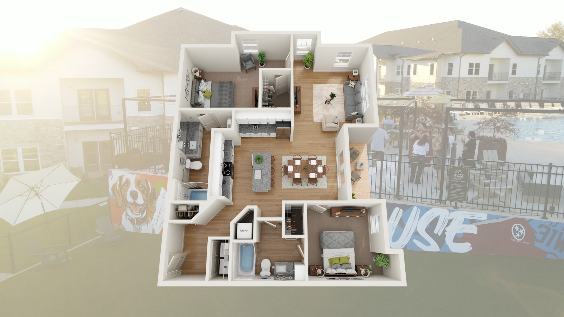 The 2B/2B Crossing Floor Plan Overhead Map The 2B/2B Crossing Floor Plan Overhead Map