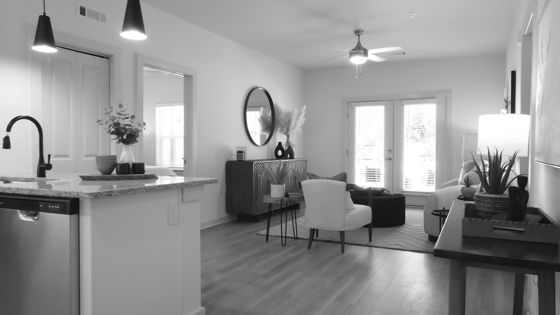 Open concept kitchen and living area in 2B/2B Channel apartment home at Sage North in White House, TN.