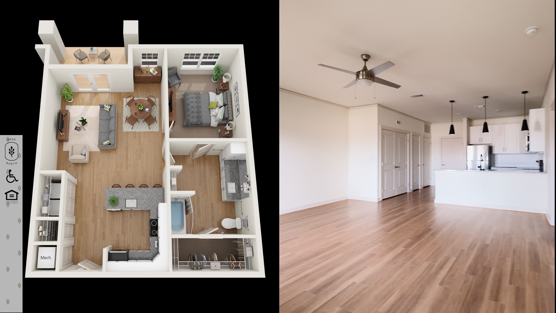 Trail Floor Plan 3D layout and view of dining area and kitchen