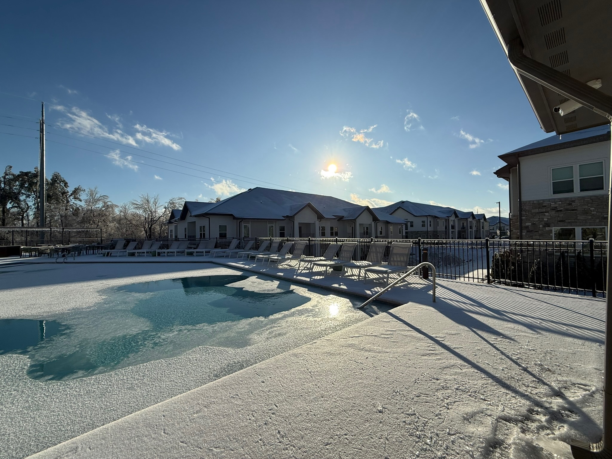 Sage North pool deck during ice strom
