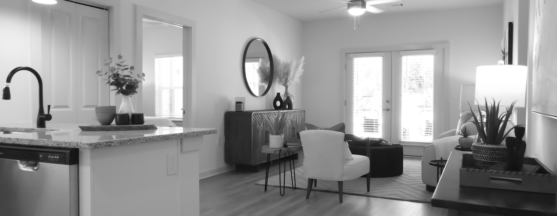 Open concept kitchen and living area in 2B/2B Channel apartment home at Sage North in White House, TN.