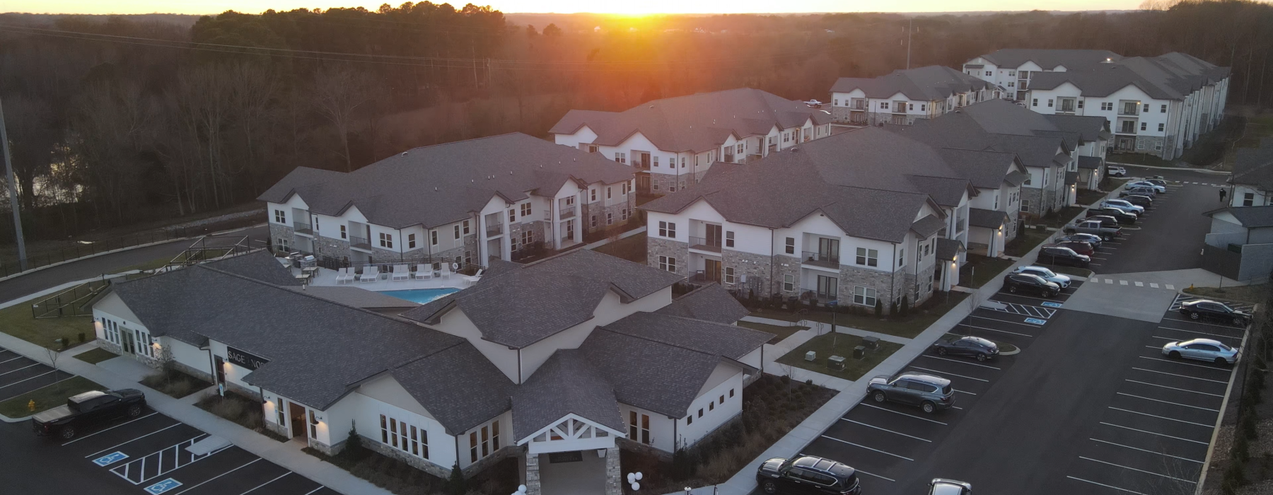Sunset over the Sage North apartment community in White House, TN